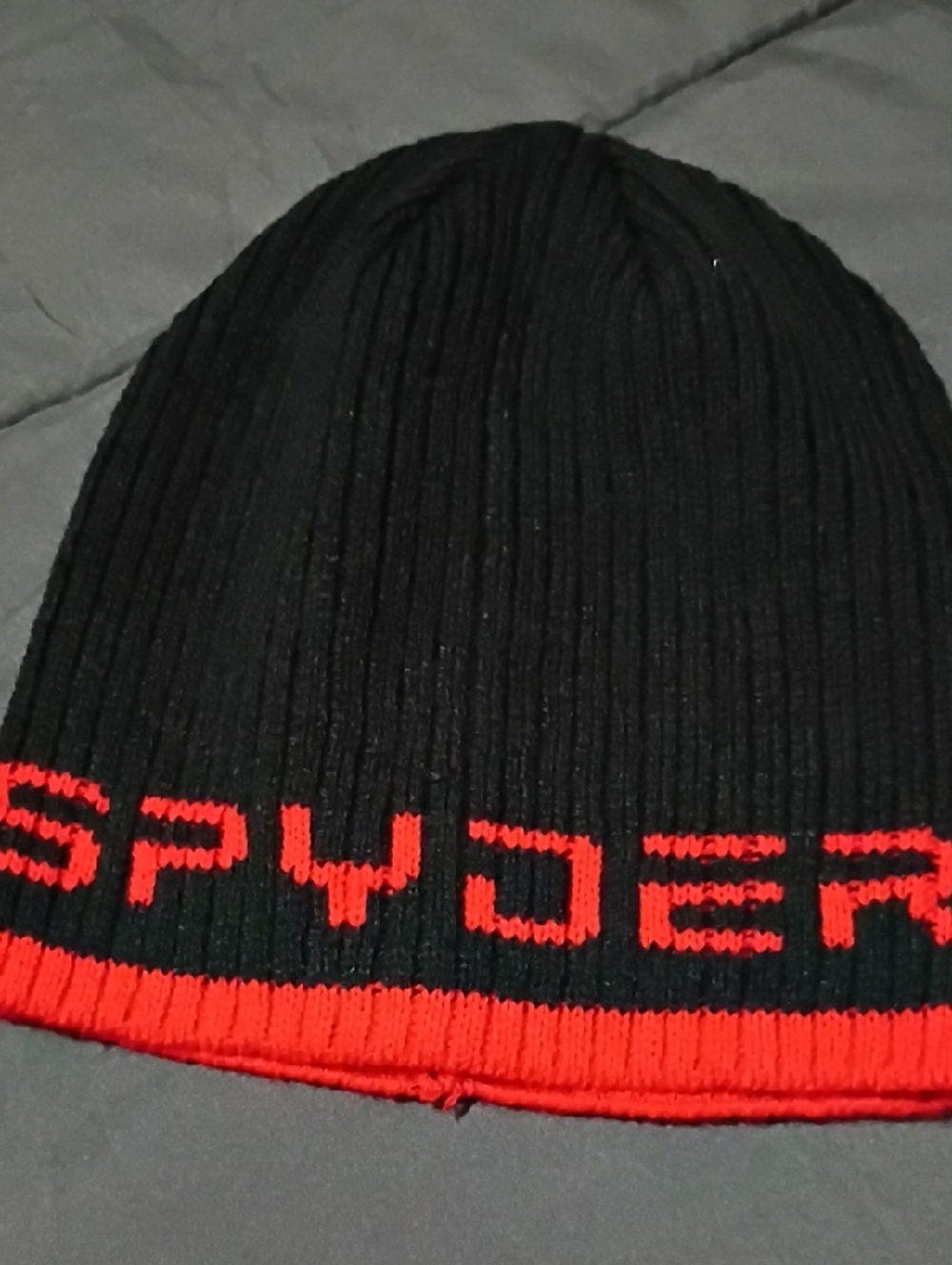 Spyder Black & Red Ribbed Logo Beanie